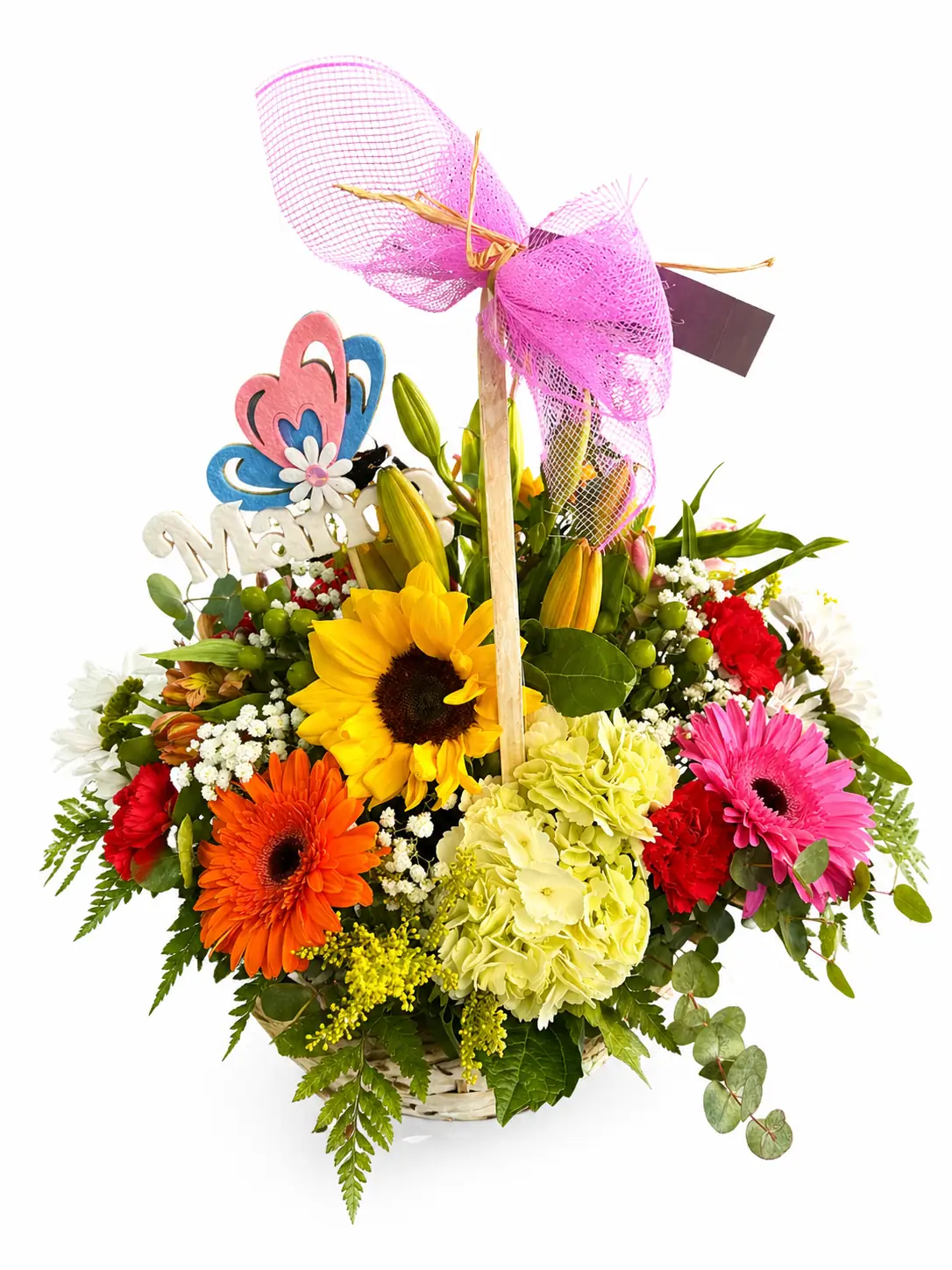 Centro de flores variadas en cesta - Vista 3