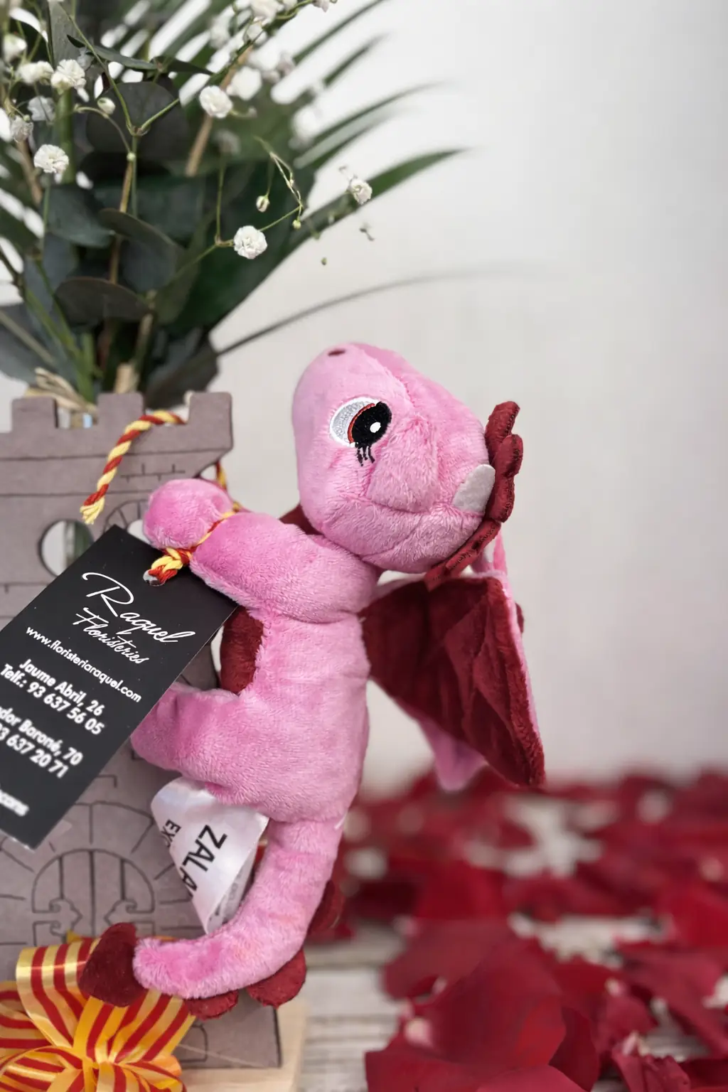 Rosa Roja con Dragón Rosa de Peluche - Vista 2