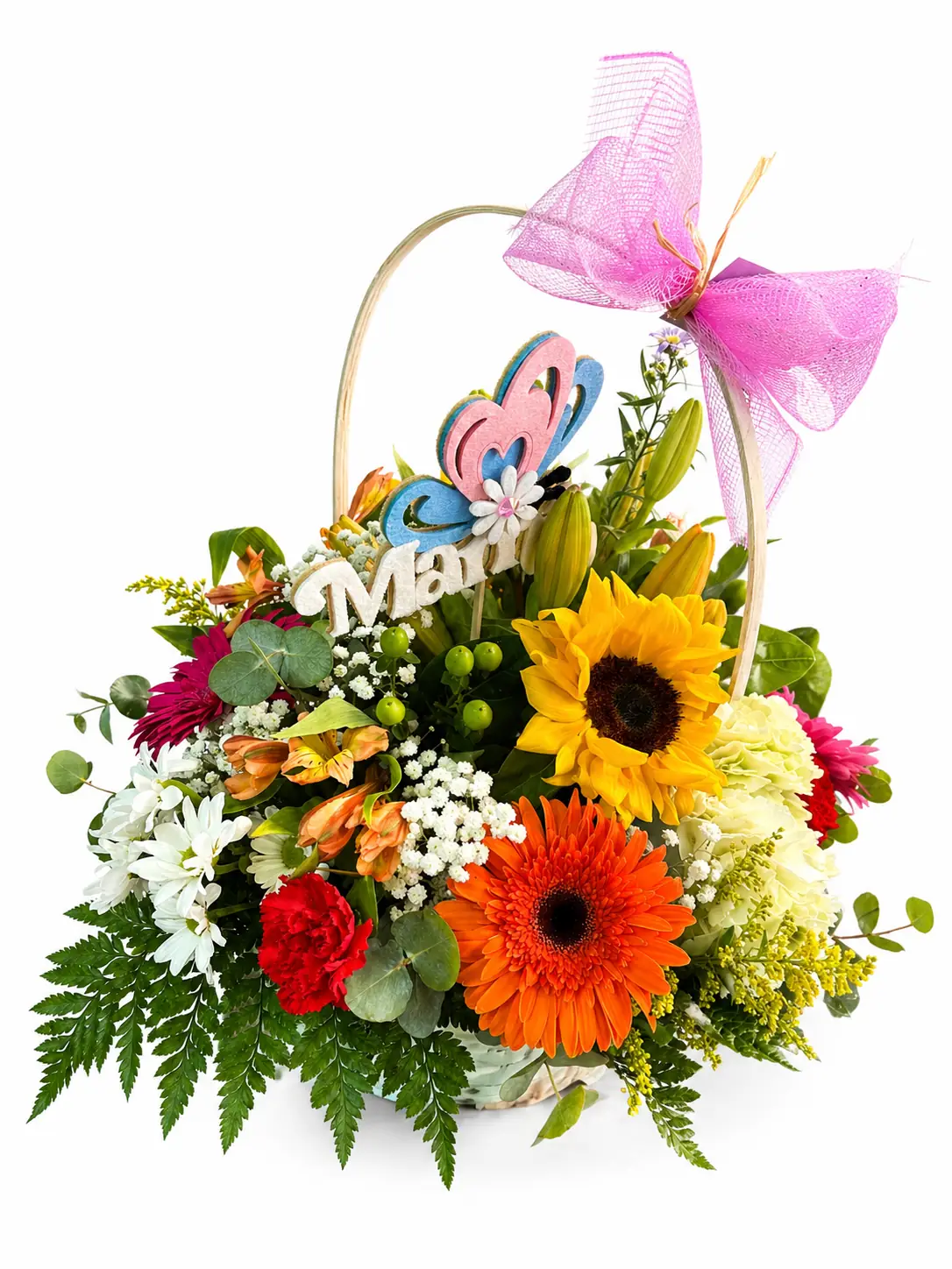 Centro de flores variadas en cesta - Vista 2