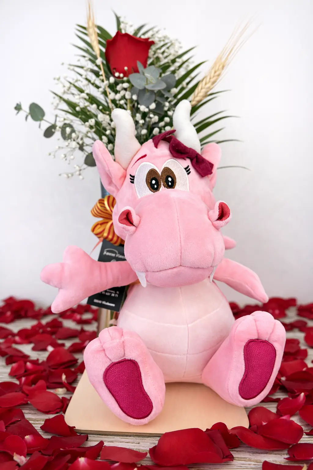 Rosa Roja con Dragón de Peluche Rosa - Vista 2